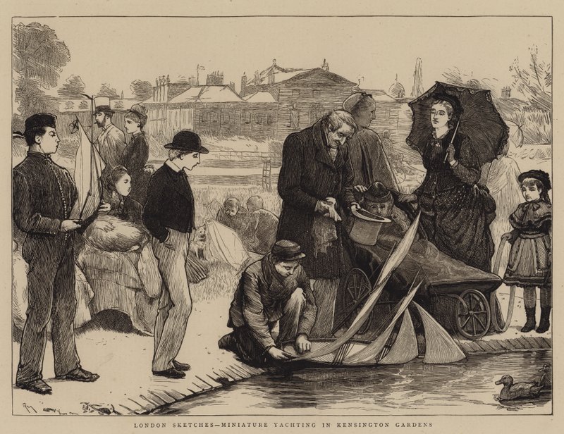 Londyńskie szkice, miniaturowy jachting w Kensington Gardens autorstwa Robert Walker Macbeth