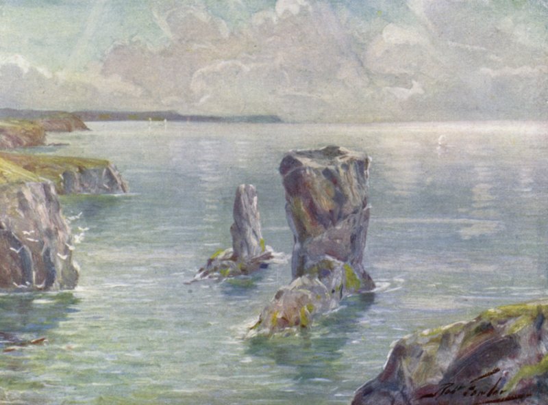The Stacks, niedaleko Tenby (kolor lito) autorstwa Robert (after) Fowler