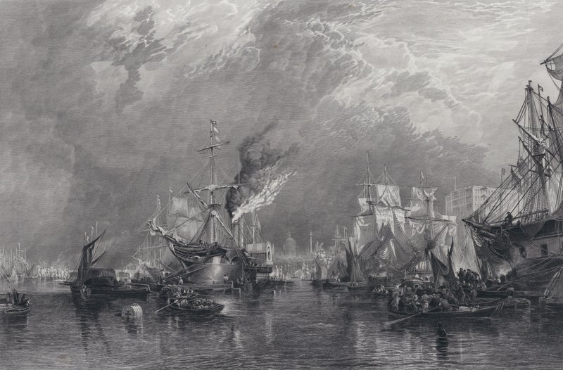 Port w Londynie (grawerowanie) autorstwa Samuel (after) Bough
