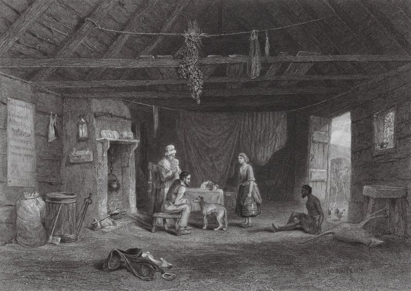 Australia: Szałas owczarka australijskiego (grawerunek) autorstwa Samuel (after) Prout