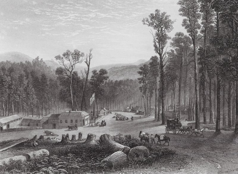 Australia: Marysville, Zwycięstwo (grawerunek) autorstwa Samuel (after) Prout