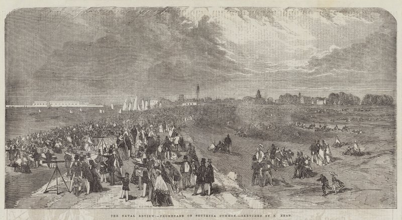 Przegląd Marynarki Wojennej, Promenada na Southsea Common autorstwa Samuel Read