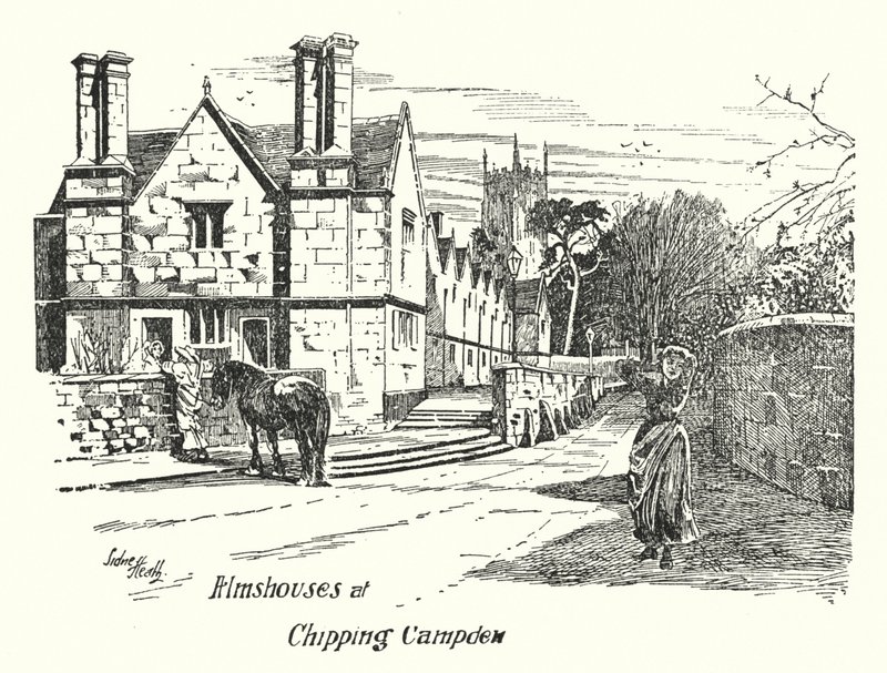 Przytułki w Chipping Campden (grawerowanie) autorstwa Sidney Heath