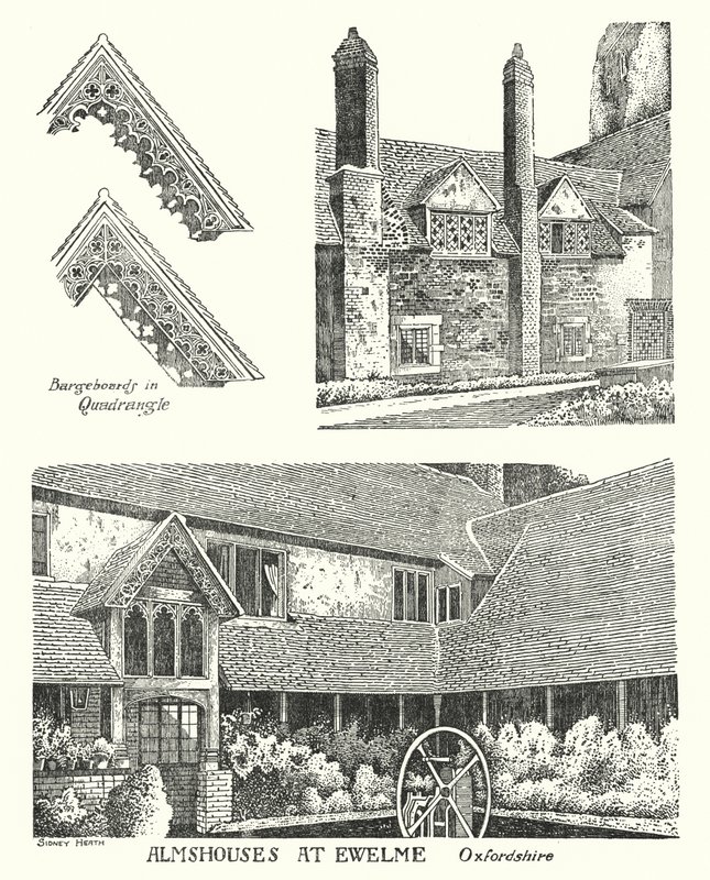 Przytułki w Ewelme, Oxfordshire (grawerowanie) autorstwa Sidney Heath