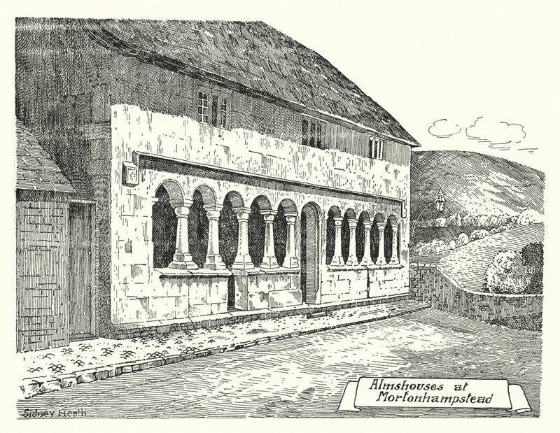 Przytułki w Mortonhampstead (grawerowanie) autorstwa Sidney Heath