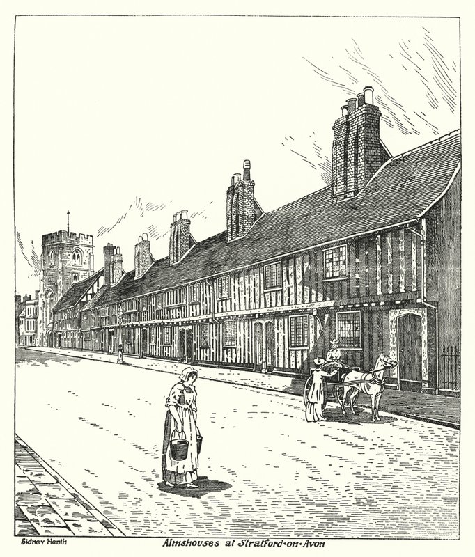 Przytułki w Stratford-on-Avon (grawerowanie) autorstwa Sidney Heath