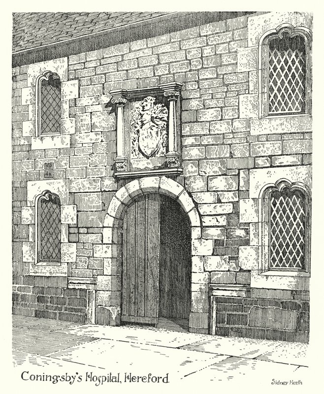 Szpital Coningsby, Hereford (grawerowanie) autorstwa Sidney Heath