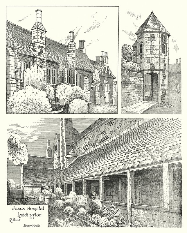 Szpital Jezusa, Lyddington, Rutland (grawerowanie) autorstwa Sidney Heath