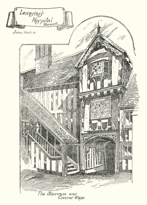 Szpital Leicester, Warwick (grawerowanie) autorstwa Sidney Heath