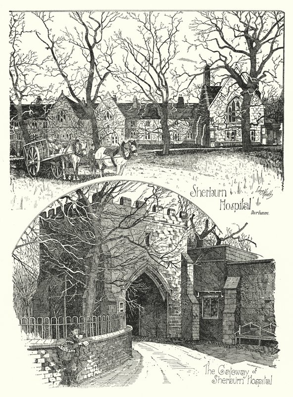 Szpital Sherburn, Durham (grawerowanie) autorstwa Sidney Heath