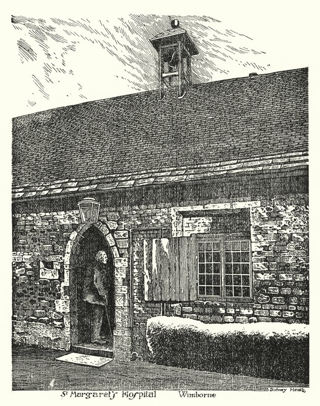 Szpital św Małgorzaty, Wimborne (grawerowanie) autorstwa Sidney Heath