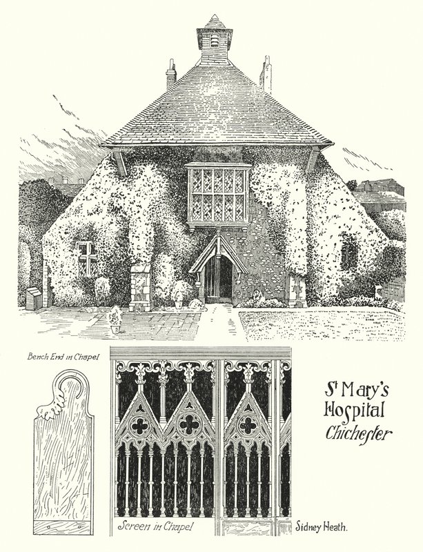 Szpital Mariacki, Chichester (grafika) autorstwa Sidney Heath