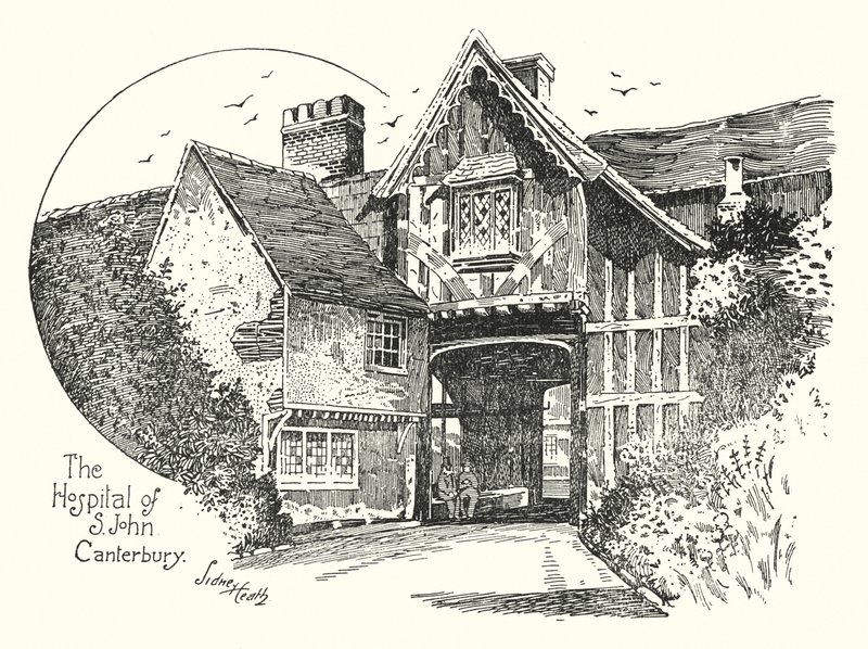 Szpital Św. Jana, Canterbury (grawerowanie) autorstwa Sidney Heath