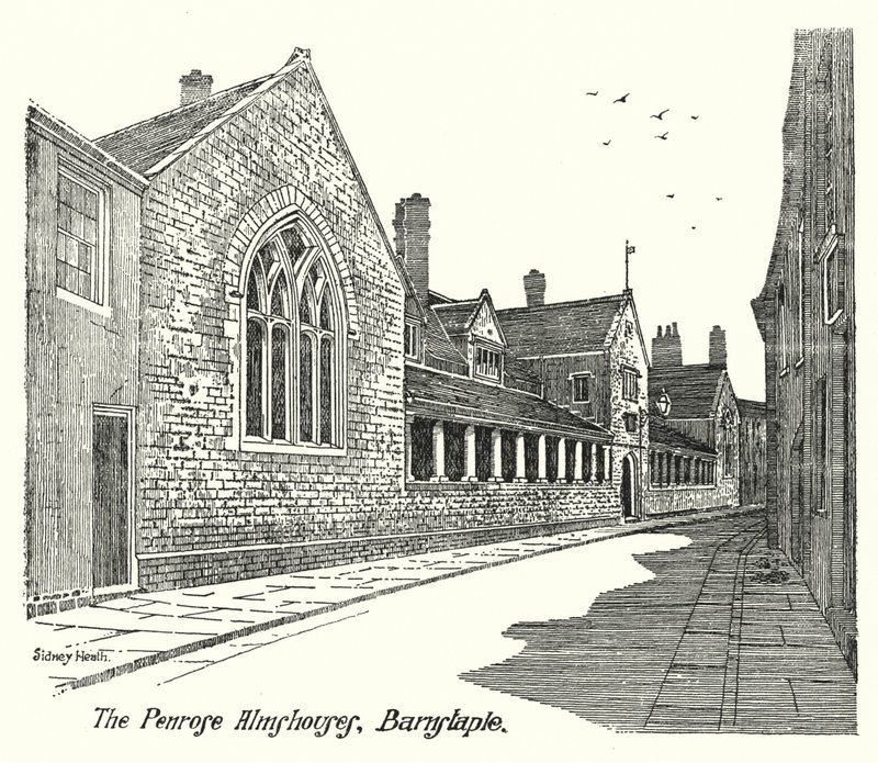 Penrose Almshouses, Barnstaple (grawerowanie) autorstwa Sidney Heath
