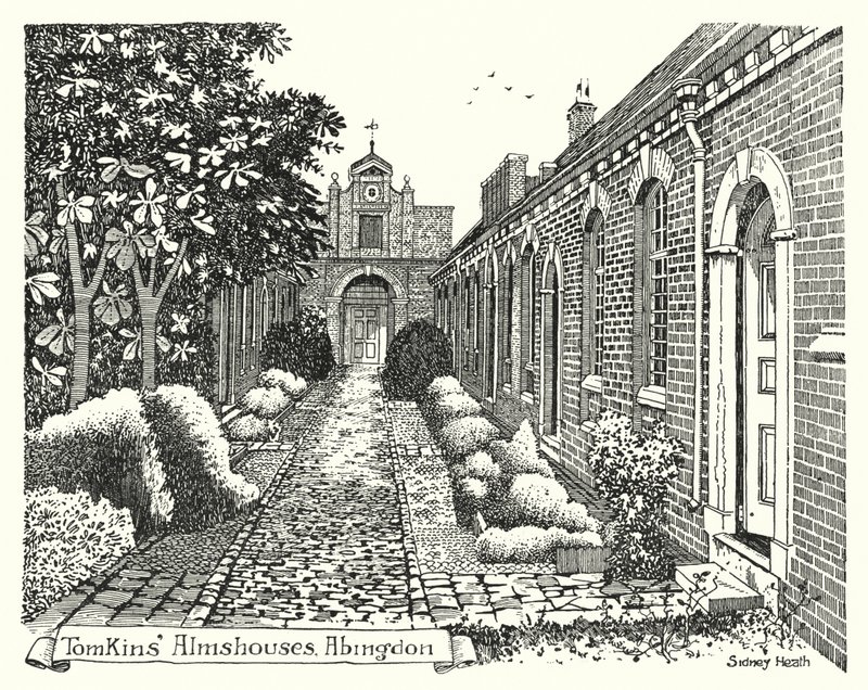 Przytułki Tomkinsa, Abingdon (grawerowanie) autorstwa Sidney Heath