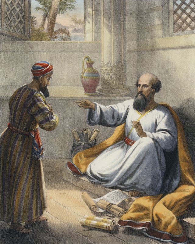 Elizeusz i Gehazi (kolorowy grawerunek) autorstwa Siegfried Detler Bendixen