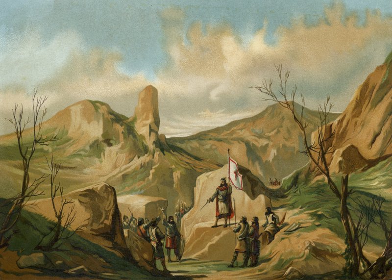 Pelagiusz z Asturii w Covadonga, Hiszpania, c722 autorstwa Spanish School