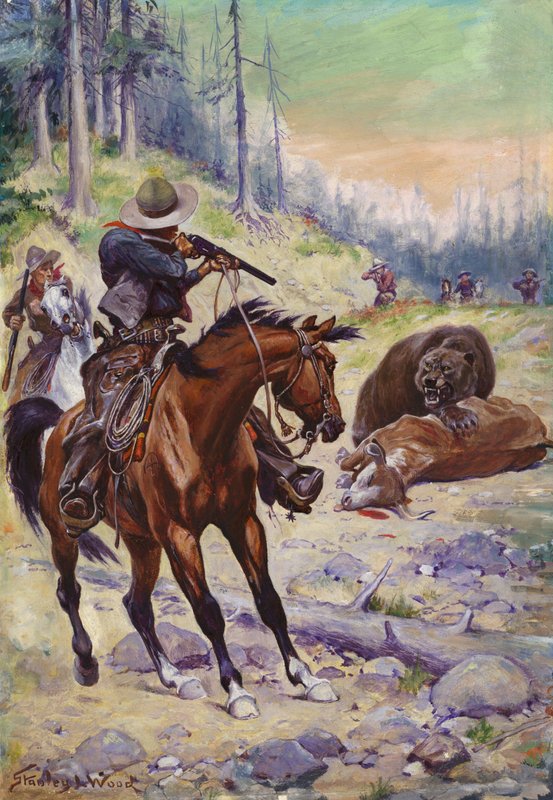 Strzelanie do niedźwiedzia (olej) autorstwa Stanley L. Wood