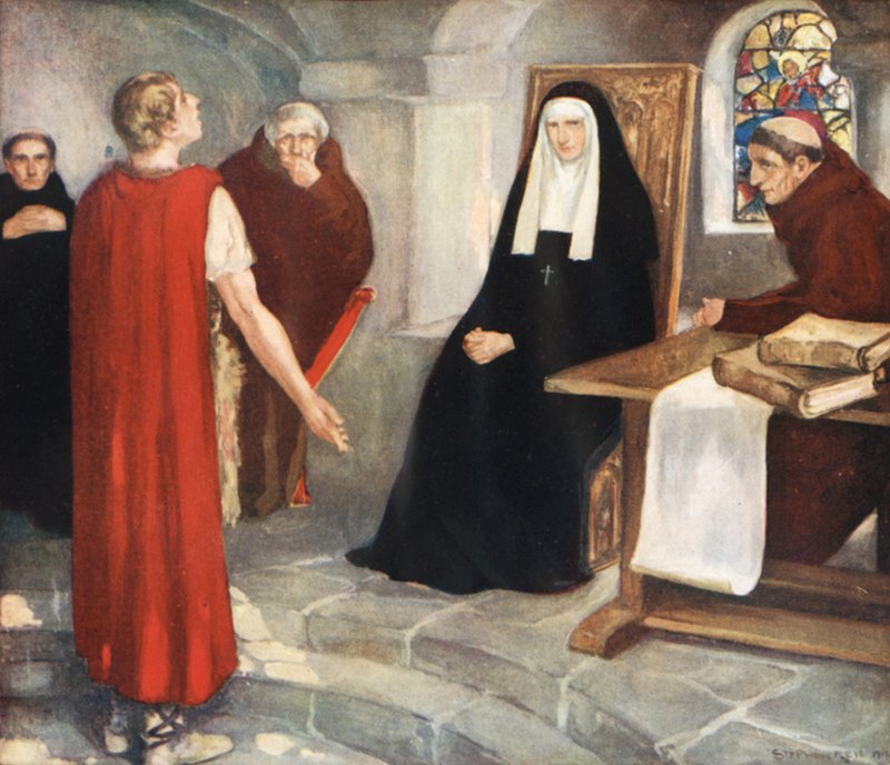 Caedmon przed Świętą Hildą (kolor lito) autorstwa Stephen Reid