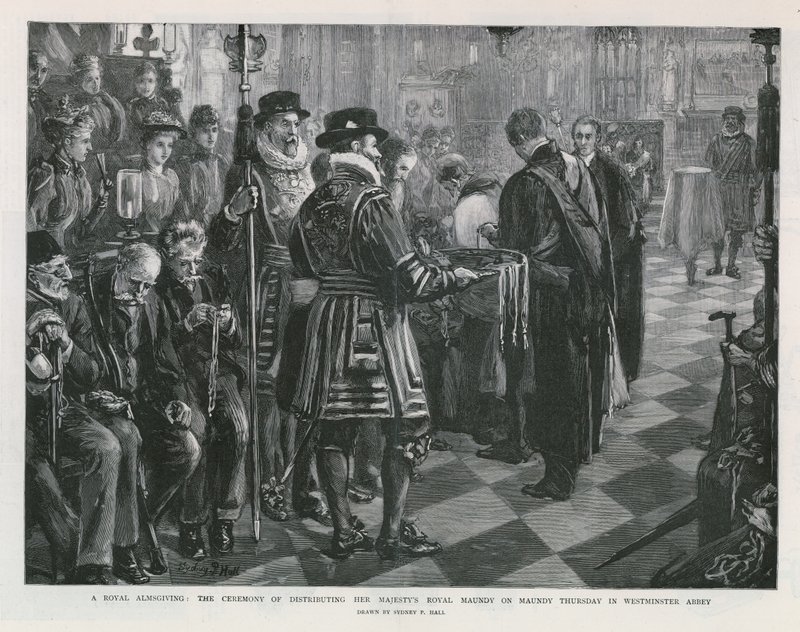 Jałmużna królewska (rycina) autorstwa Sydney Prior Hall