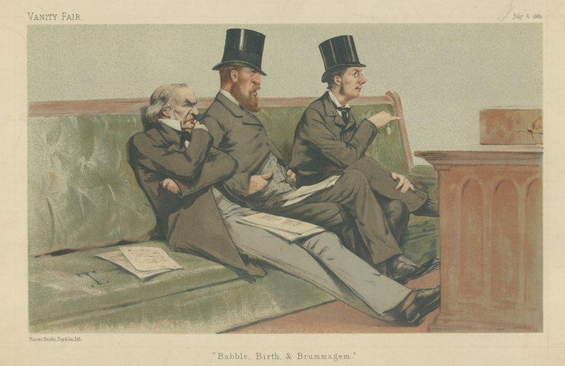 The Treasury Bench, Gladstone, Hartington i Chamberlain autorstwa Theobald Chartran