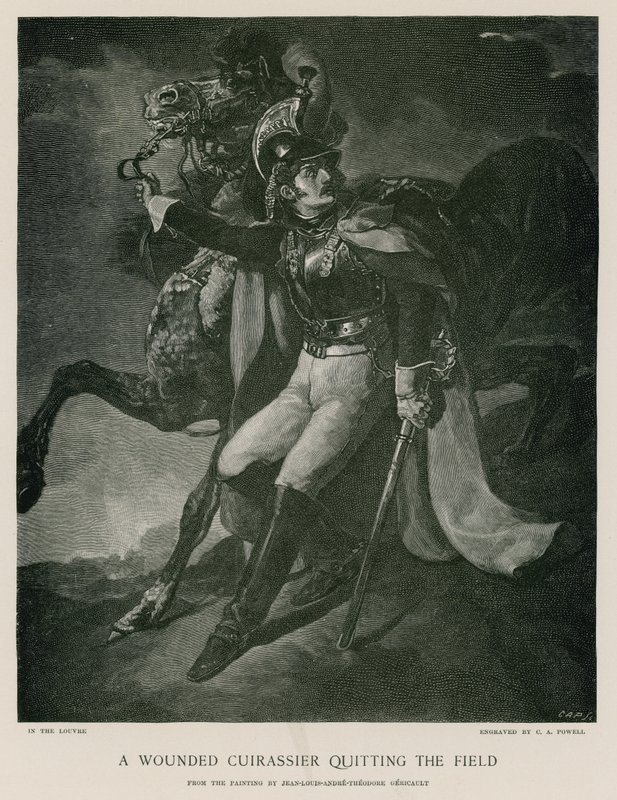 Ranny kirasjer opuszczający pole. autorstwa Theodore Gericault