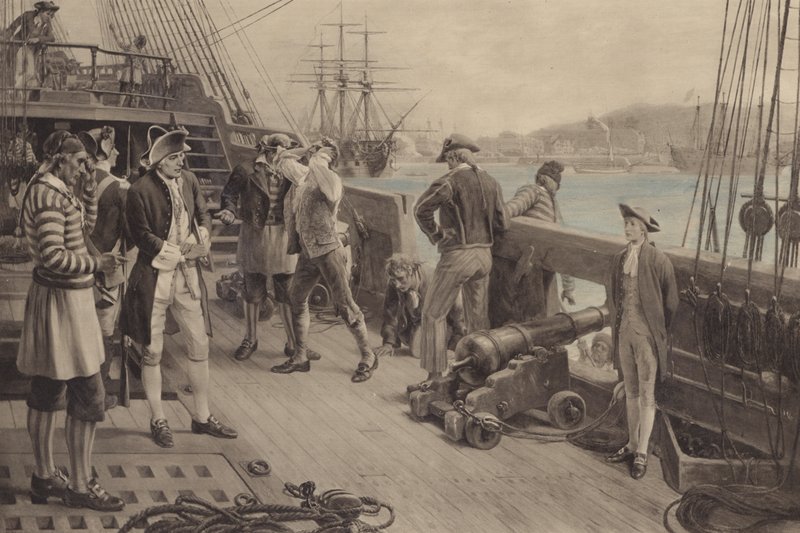 Nelsons First Footing in the Navy, Chatham autorstwa Thomas after Davidson