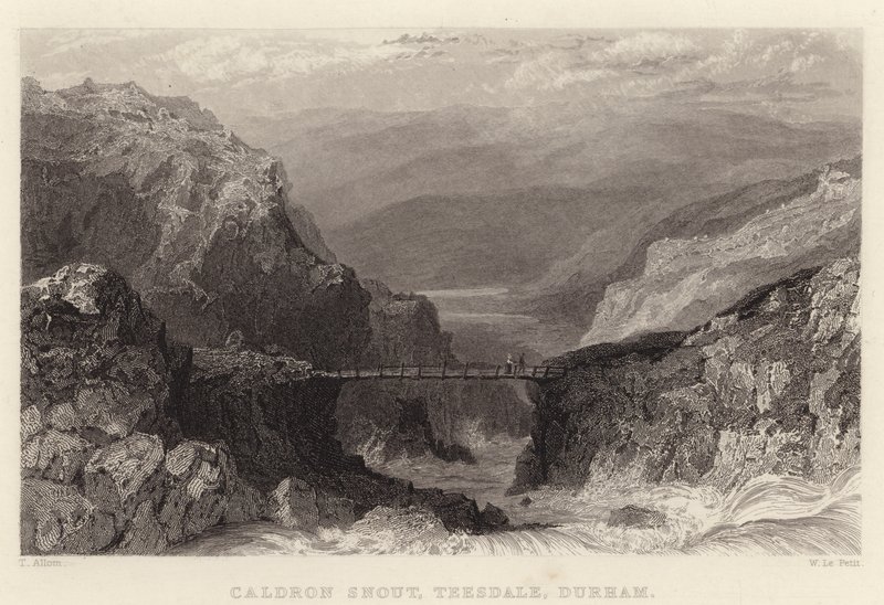 Pysk Caldron, Teesdale, Durham (grawerowanie) autorstwa Thomas (after) Allom