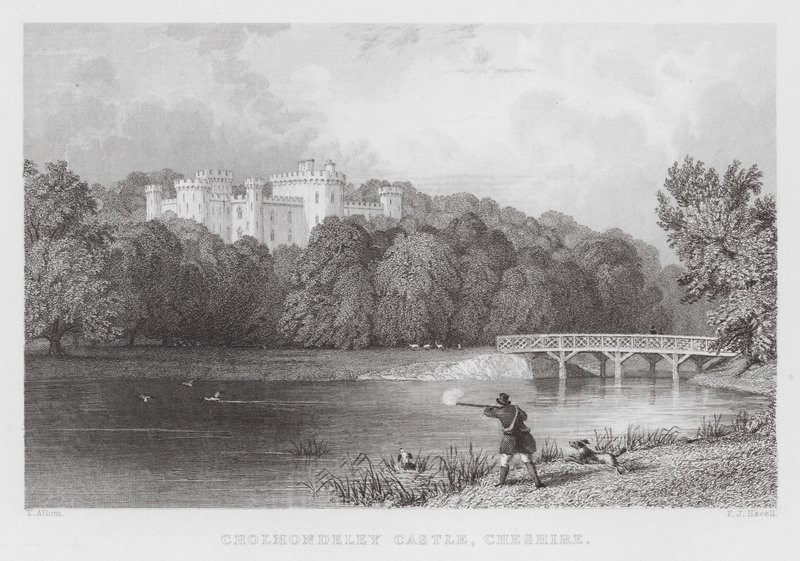 Zamek Cholmondeley, Cheshire (grawerowanie) autorstwa Thomas (after) Allom