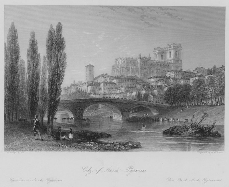 Miasto Auch, Pireneje (grafika) autorstwa Thomas (after) Allom