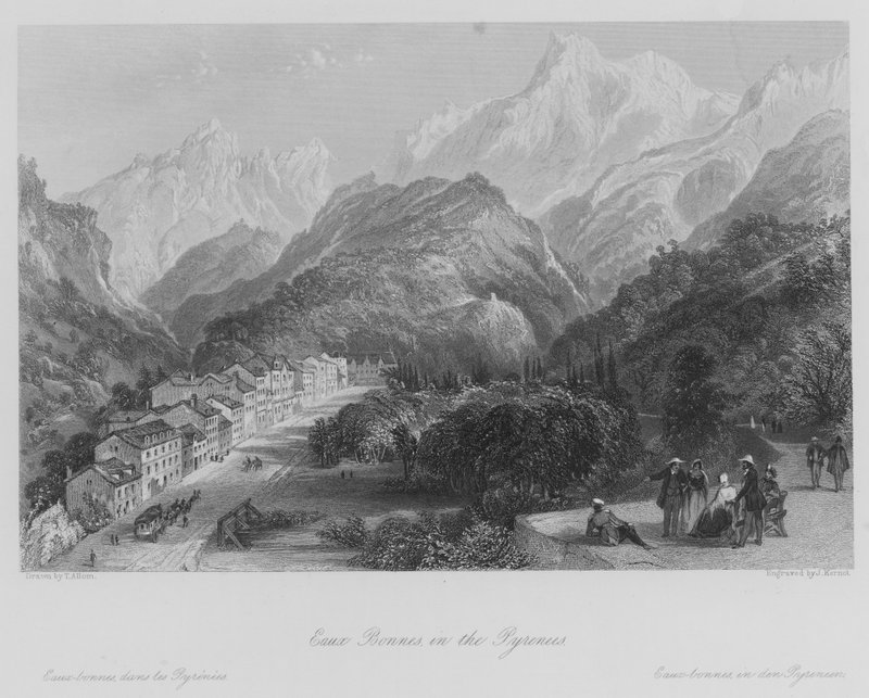 Eaux Bonnes, w Pirenejach (grawerowanie) autorstwa Thomas (after) Allom