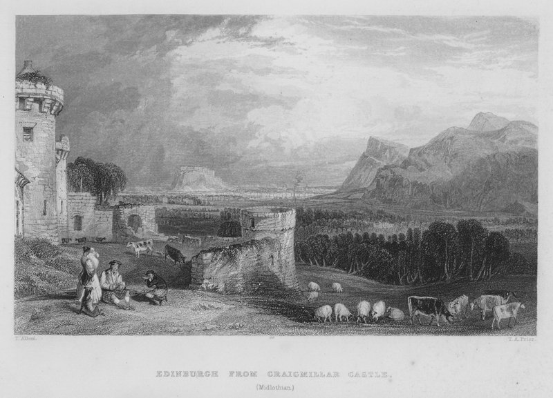 Edynburg z zamku Craigmillar, Midlothian (grafika) autorstwa Thomas (after) Allom