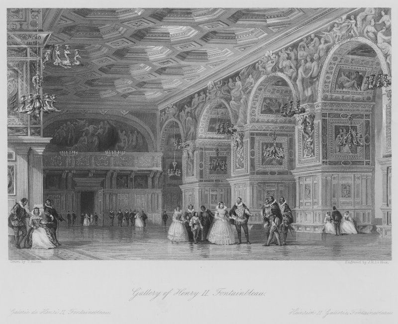 Galeria Henryka II, Fontainbleau (grafika) autorstwa Thomas (after) Allom