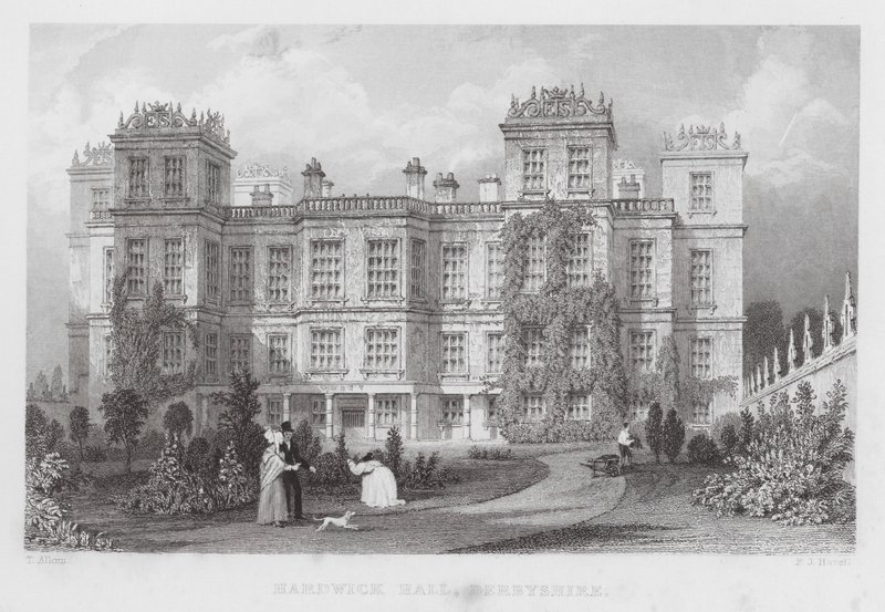 Hardwick Hall, Derbyshire (grawerowanie) autorstwa Thomas (after) Allom