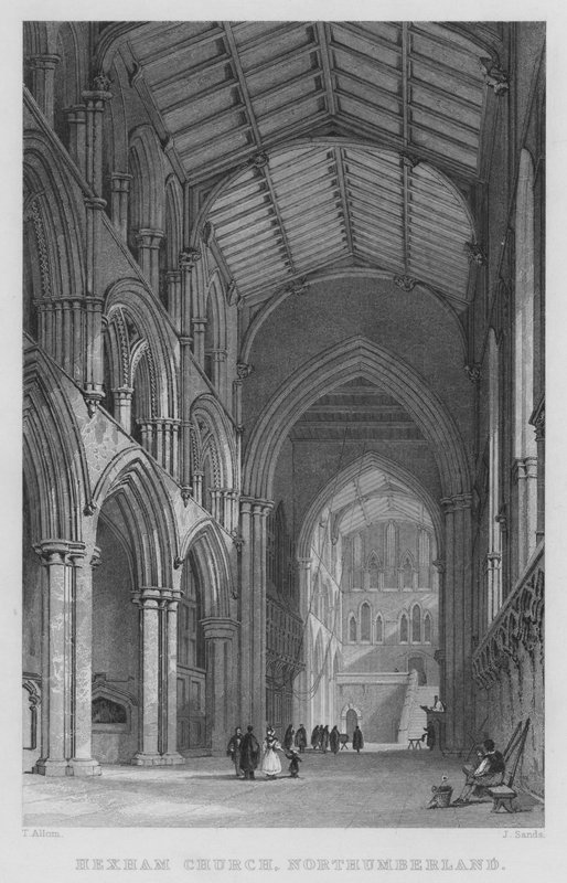 Kościół Hexham, Northumberland (grawerowanie) autorstwa Thomas (after) Allom