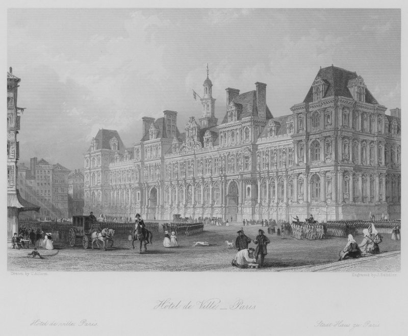 Hotel de Ville, Paryż (grawerowanie) autorstwa Thomas (after) Allom