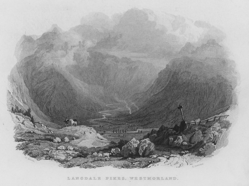 Langdale Pikes, Westmorland (rycina) autorstwa Thomas (after) Allom