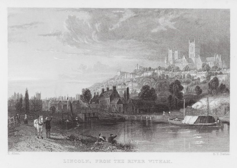 Lincoln, znad rzeki Witham (rycina) autorstwa Thomas (after) Allom