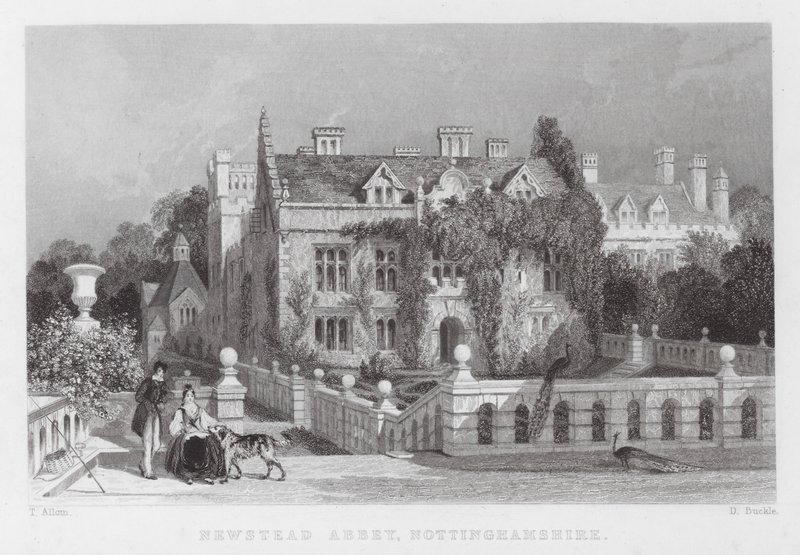 Opactwo Newstead, Nottinghamshire (grawerowanie) autorstwa Thomas (after) Allom