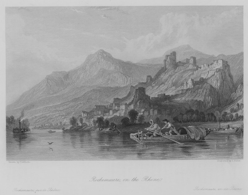Rochemaure, nad Rodanem (grawerowanie) autorstwa Thomas (after) Allom