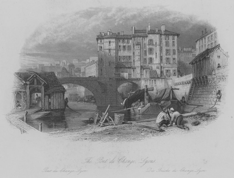 Pont du Change, Lyons (grawerowanie) autorstwa Thomas (after) Allom