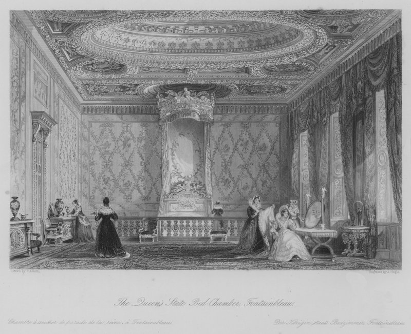 Stanowa Sypialnia Królowej, Fontainbleau (rycina) autorstwa Thomas (after) Allom