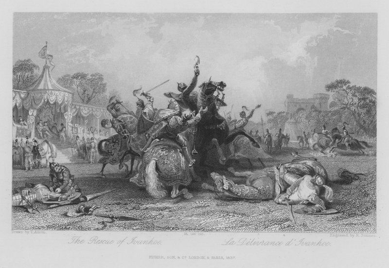 Ocalenie Ivanhoe (grafika) autorstwa Thomas (after) Allom