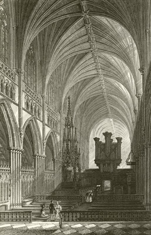 Wnętrze katedry w Exeter autorstwa Thomas Allom