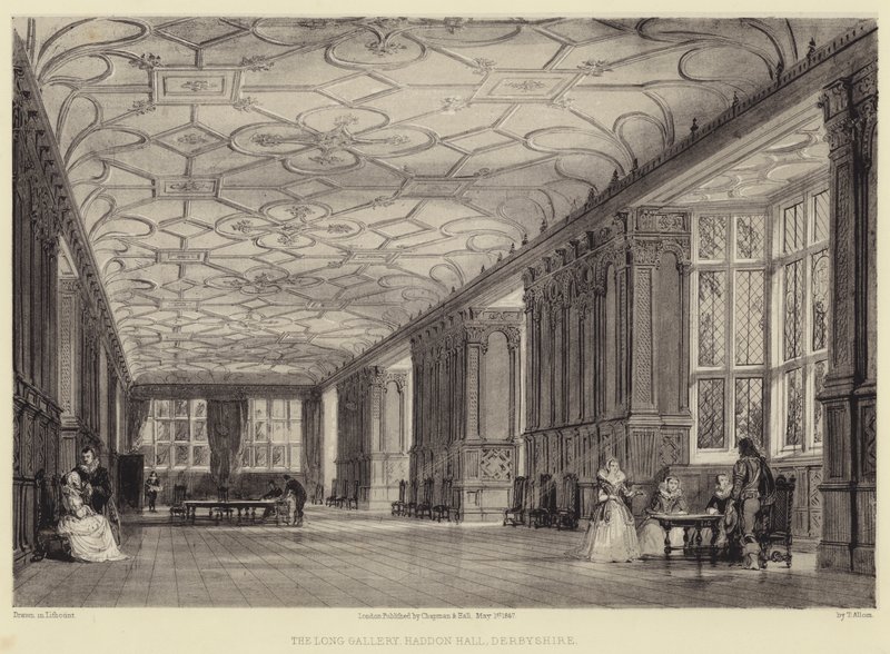 Galeria Długa, Haddon Hall, Derbyshire autorstwa Thomas Allom
