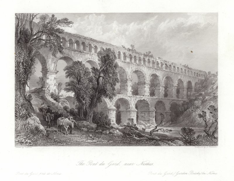 Pont du Gard, niedaleko Nismes autorstwa Thomas Allom
