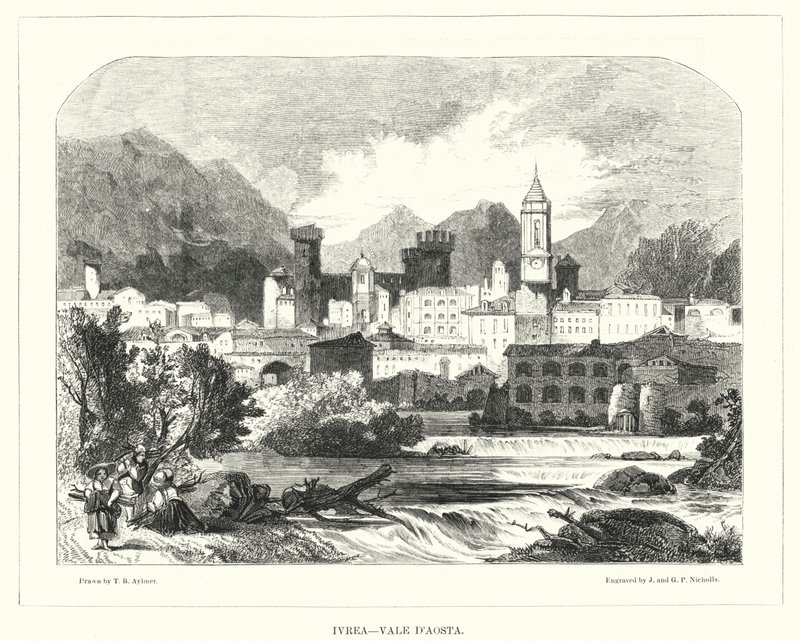 Ivrea, Dolina Aosty (grawerowanie) autorstwa Thomas Brabazon Aylmer