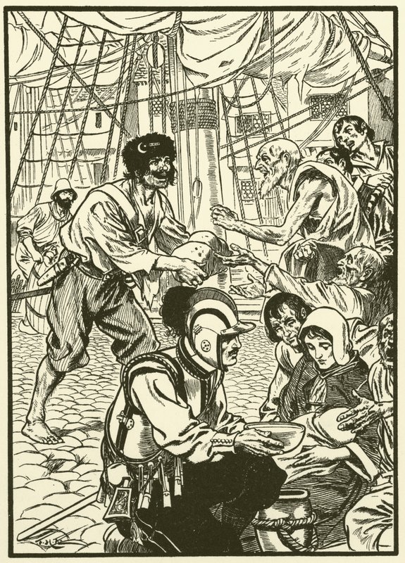 Karmienie głodnych obywateli (grawerunek) autorstwa Thomas Heath Robinson