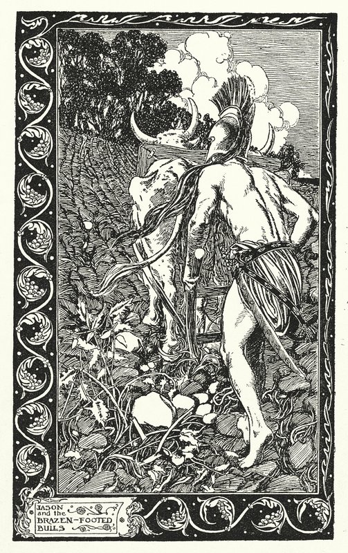 Jason and the Brazen-footed Bulls (litografia) autorstwa Thomas Heath Robinson