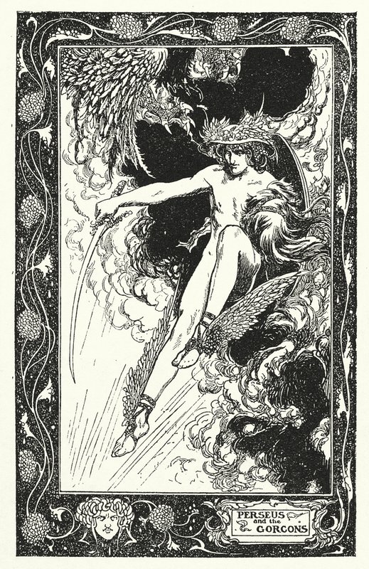 Perseusz i Gorgony (litografia) autorstwa Thomas Heath Robinson